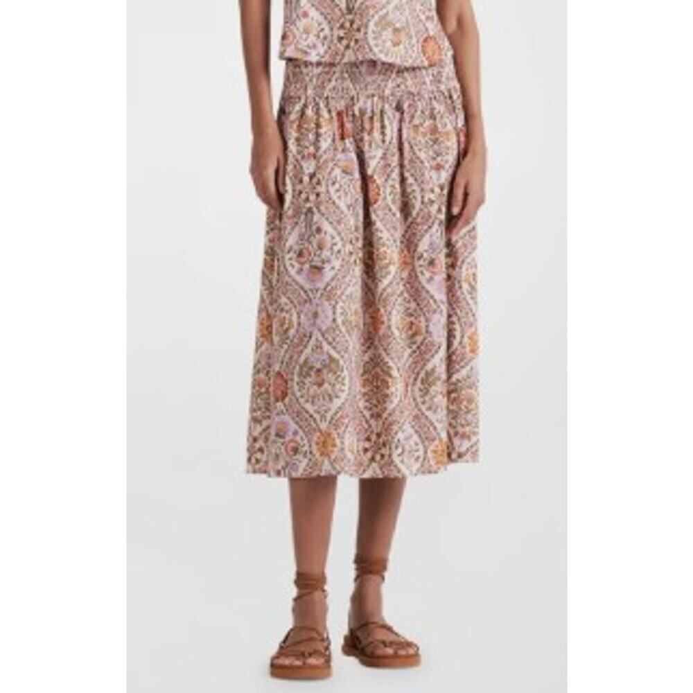 DEREK LAM 10 CROSBY Madani Linen Blend Smocked Skirt Sz. 8